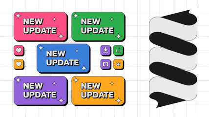 Fototapete - New update button vector graphic design elements colorful retro style for web and app user interface design editable stock vector illustration
