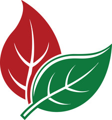 Poster - Two stylized leaves in red and green showing transparency on a white background