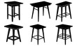 © Afchana - A collection of six different black bar stools with varying designs and leg configurations displayed