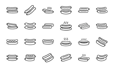 Poster - Collection of line art hot dog icons representing various styles and arrangements in a vector set