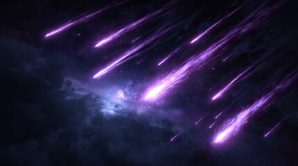 Wall Mural - Violet meteor shower over a nebula, streaking through space dramatically