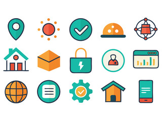 Poster - Collection of colorful flat design icons isolated on white background
