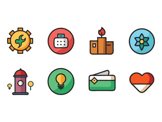 Poster - Set of eight colorful flat icons isolated on white background
