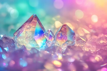 Poster - Shiny crystal reflecting rainbow light creates vibrant abstract display in enchanting colors, Shiny crystal reflecting rainbow light in abstract background