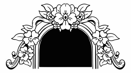Poster - Floral archway design with decorative flowers and leaves in black and white outline illustration style created with generated ai