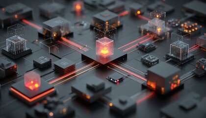 Aufkleber - Abstract Technology Background with Glowing Cubes and Connections