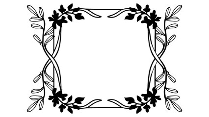 Poster - Floral frame with leaves and flowers in black and white forming a rectangular border for text or images created with generated ai