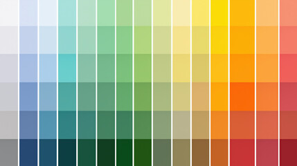 Poster - Vibrant color chart displays gradient spectrum from cool blues and greens to warm yellows and reds, organized in vertical columns. This colorful array is perfect for design inspiration
