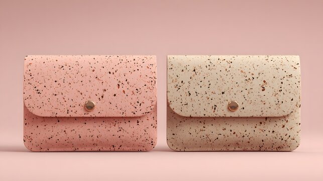Pink and Beige Speckled Pouches on a Light Background，cosmetic bag