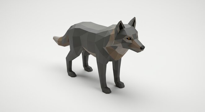 Low Poly Wolf 3D Model Render