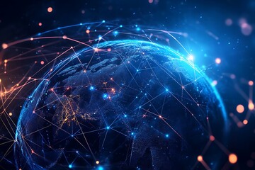 Aufkleber - Digital Earth Globe Glowing Networks with Connecting lines and dots concept design