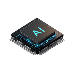 Poster - Isometric AI Microchip Icon on Transparent PNG Background Clean 3D Rendering for Tech Design Integration and Development Work
