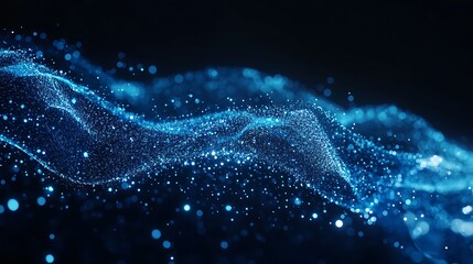 Aufkleber - Glowing Blue Particle Wave Abstract Background with Digital Sparkling Texture