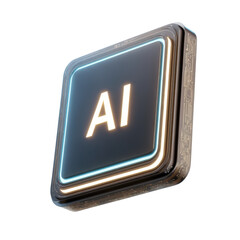 Poster - Futuristic 3D Isometric AI Microchip Icon Transparent PNG Design a Clean and Modern Technology Inspired Visual Art Concept