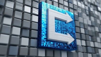 Wall Mural - led wall panel icon featuring a pixelated grid design in blue and white shades.