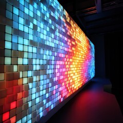 Wall Mural - led panel with dynamic lighting, offering an evolving color and pattern display throughout.