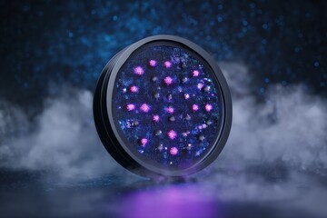 Wall Mural - 3d led panel icon with soft galaxy fog and twinkling stars, adding a dreamy visual effect.