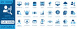 © unique - Data analytics icon set. Big data analysis technology symbol. Containing database, statistics, analytics, server, monitoring, computing and network icons. perfect flat icon collection.