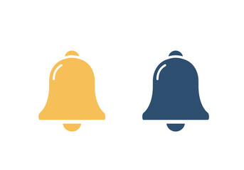 Poster - Two stylized bell icons one yellow with a white highlight the other navy with a white highlight stand on a white background