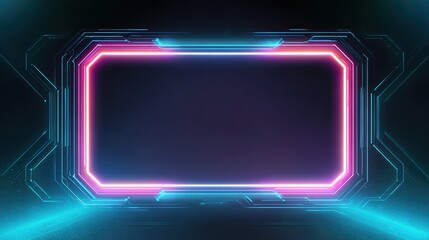 Aufkleber - Futuristic digital frame with neon accents on a dark background, ideal for tech-themed designs or presentations.