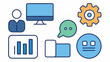 © Safia Sultana - Illustration featuring a user icon, monitor, chart, gear, chat bubble, and folder icon design