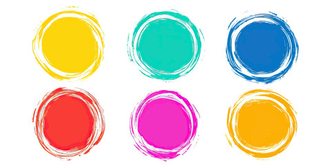 Poster - Colorful rough scribble circle frames set with hand drawn grunge brush stroke style in yellow red blue teal pink and orange for graphic design elements decorative borders and backgrounds
