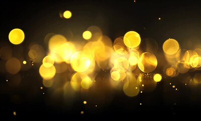 Wall Mural - Soft, blurred gold bokeh lights against a dark, blurred background