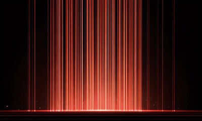 Wall Mural - Abstract red lines descend in dark scene, sparking at base and ground