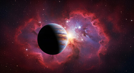 Wall Mural - a stunning view of an exoplanet in a vibrant nebula in deep space