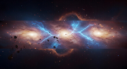 Wall Mural - abstract depiction of a galaxy with electric lightings, dark background