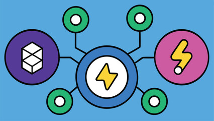 Poster - Network diagram featuring a central node connected to various peripheral elements in bright colors