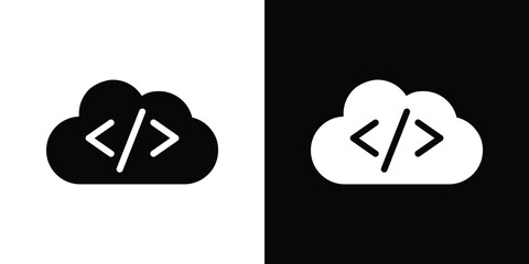 Cloud code icon in flat black solid vector set