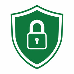 Poster - Green shield icon with a lock represents security and protection on white