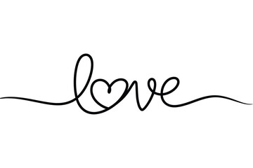 Poster - Continuous line art love word with heart