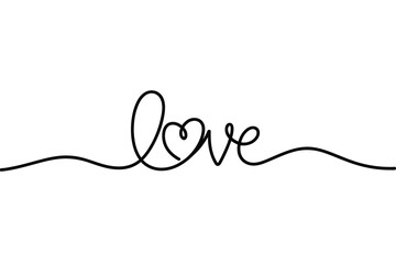 Poster - Continuous line art love word with heart