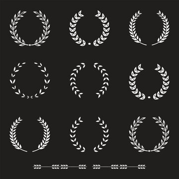 Simple black laurel wreath vector icon set. Award, success, champion sign