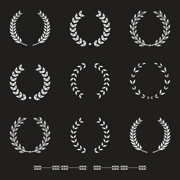 Simple black laurel wreath vector icon set. Award, success, champion sign