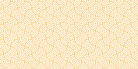 Poster - Overlapping creative diamond circle abstract orange and yellow pattern background with waves texture. geometric digital fabric pattern circles floral round lapping white retro background.	
