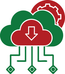 Poster - Cloud computing technology vector illustration with data download and gear symbol on transparency