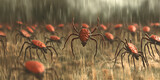 Spiders with Virus-Like Patterns in Dystopian Landscape, Imaginary Virus Spread Concept  
