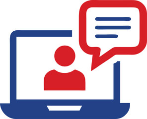 Poster - Digital communication concept with laptop user and speech bubble in red and blue