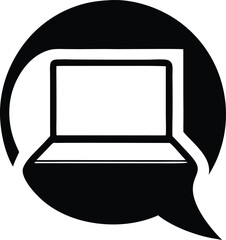 Aufkleber - Black silhouette chat bubble with a laptop design illustrating online communication
