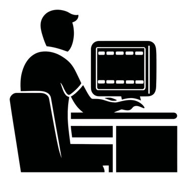 Abstract Illustration of a Person Drawing at a Computer Desk