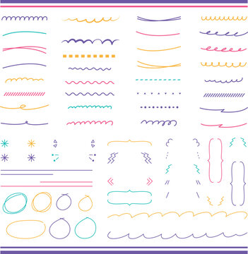 Vector hand drawn set of underlines and highlight lines