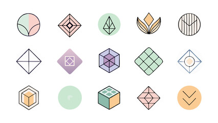 Leinwandbilder - Vector art of a collection of pastel geometric shapes isolated on transparent background