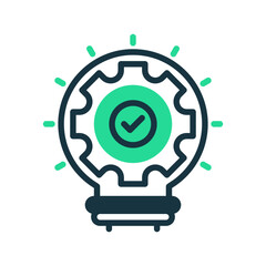Poster - Light Bulb with Gear line icon. Universal creative premium symbol. Vector sign icon logo template. Vector illustration