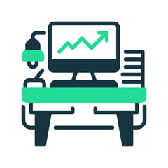 Poster - Desk with Computer line icon. Universal creative premium symbol. Vector sign icon logo template. Vector illustration