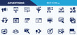 © hsavect1 - Best advertising icon set collection. Billboard, target audience, advertising campaign, media planning, click rate, brand awareness, digital advertising and vector illustration.