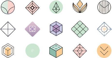 Leinwandbilder - Vector art of a collection of pastel geometric shapes isolated on transparent background