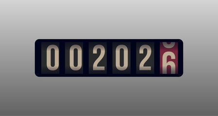 Aufkleber - Countdown Timer Rolling 2026 New Year Celebration, Holiday Background, End of Year Design. Perfect for Digital Cards, Invitations, Party Themes. Vector Illustration